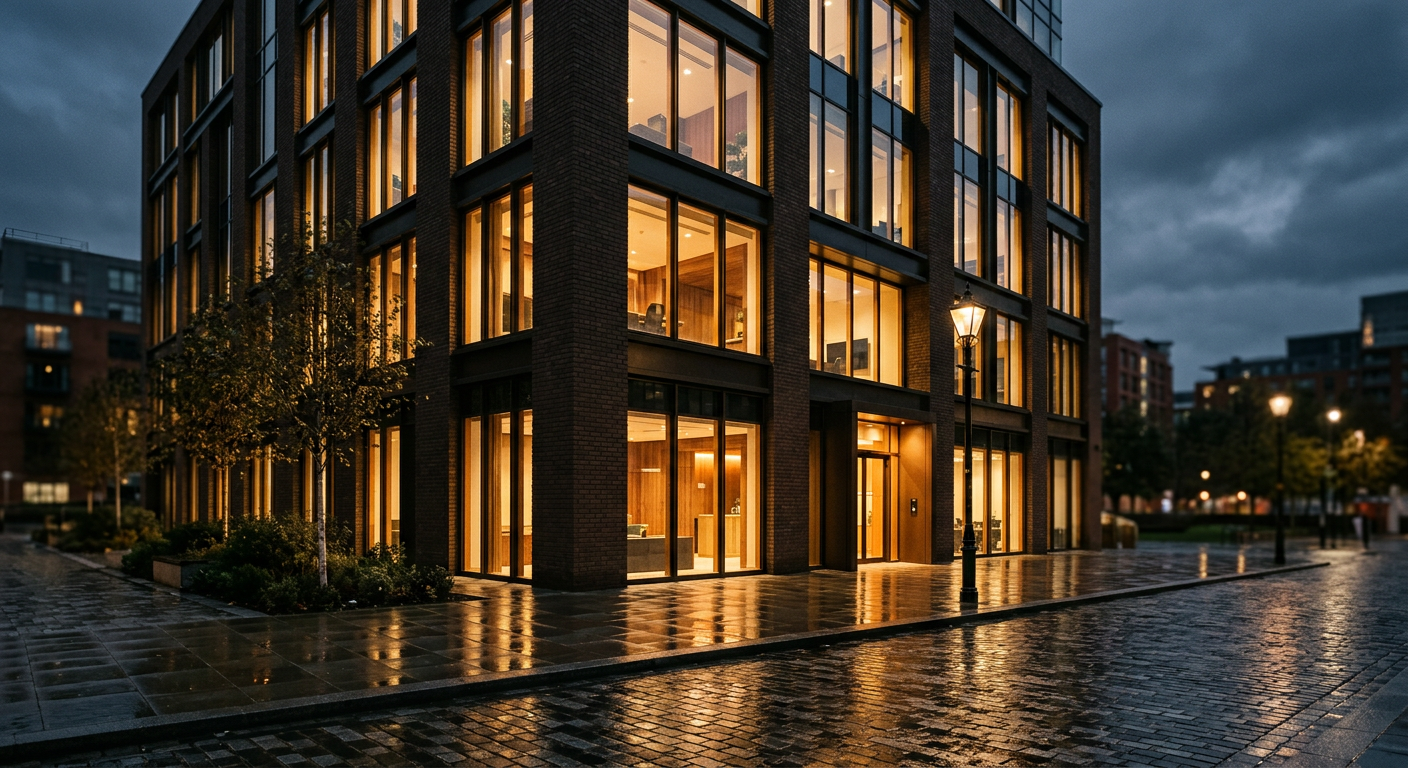 Ankor House building exterior in Manchester at dusk